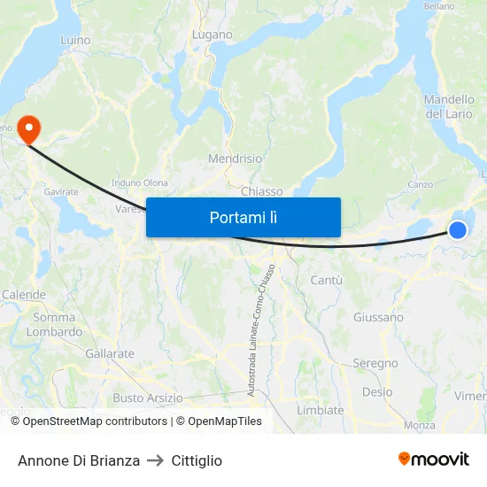 Annone Di Brianza to Cittiglio map