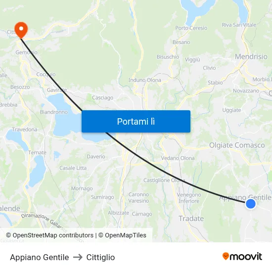 Appiano Gentile to Cittiglio map