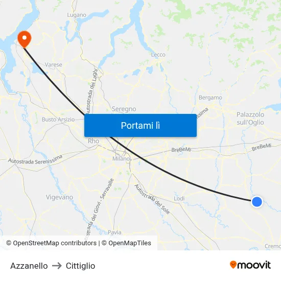 Azzanello to Cittiglio map