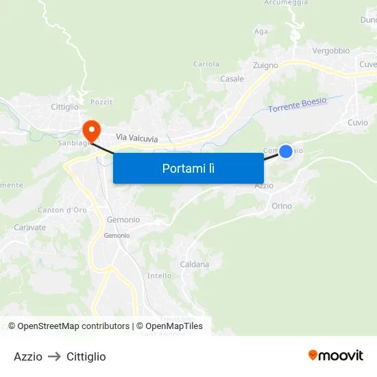 Azzio to Cittiglio map