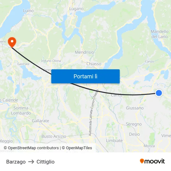 Barzago to Cittiglio map