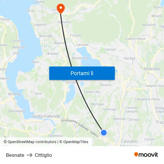 Besnate to Cittiglio map