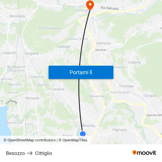 Besozzo to Cittiglio map