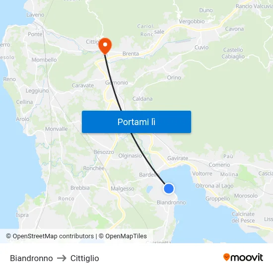 Biandronno to Cittiglio map