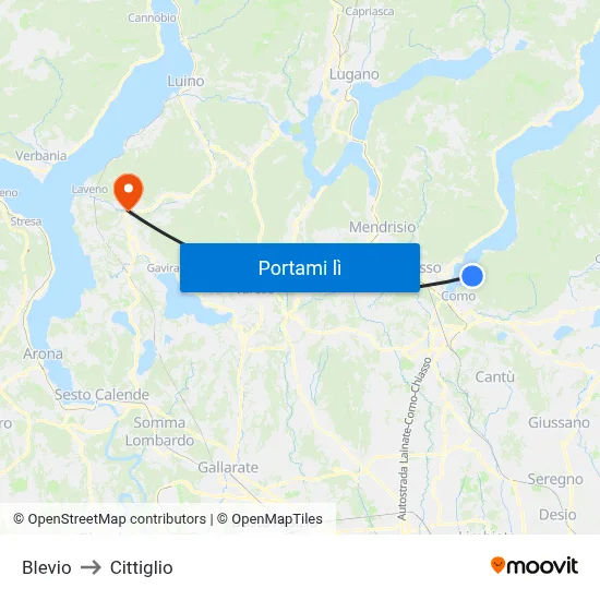 Blevio to Cittiglio map