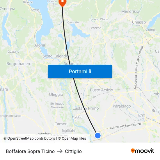 Boffalora Sopra Ticino to Cittiglio map