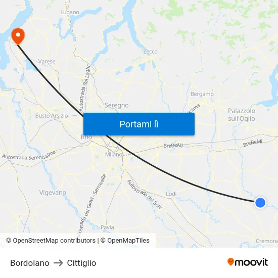 Bordolano to Cittiglio map