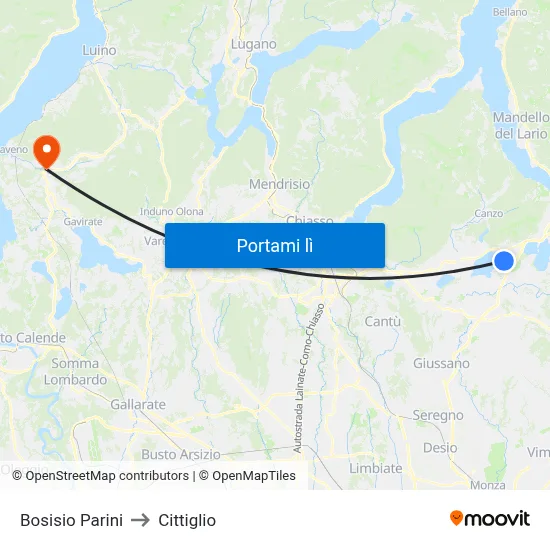 Bosisio Parini to Cittiglio map
