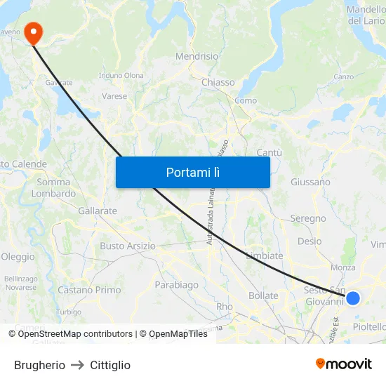 Brugherio to Cittiglio map