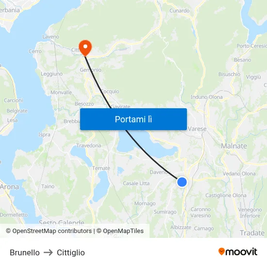 Brunello to Cittiglio map