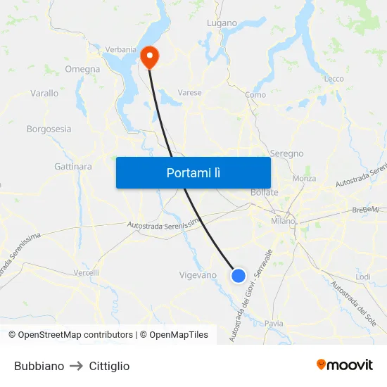 Bubbiano to Cittiglio map