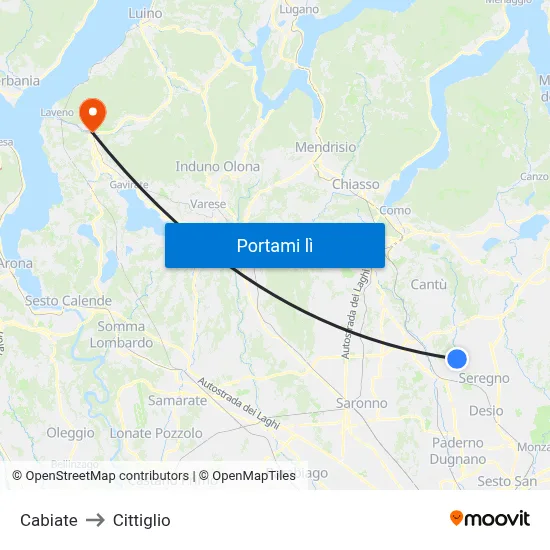 Cabiate to Cittiglio map