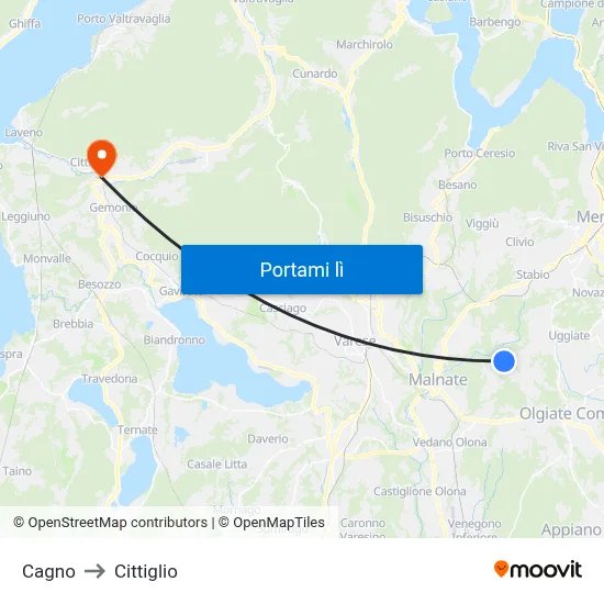 Cagno to Cittiglio map