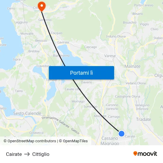 Cairate to Cittiglio map