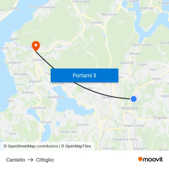 Cantello to Cittiglio map