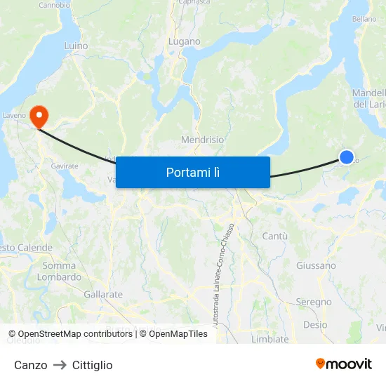 Canzo to Cittiglio map