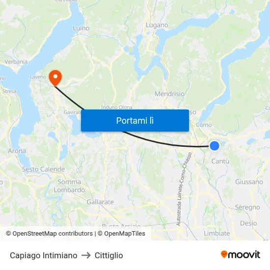 Capiago Intimiano to Cittiglio map