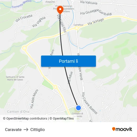 Caravate to Cittiglio map