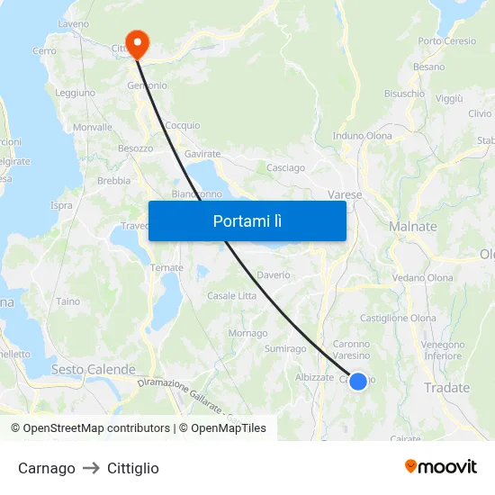 Carnago to Cittiglio map