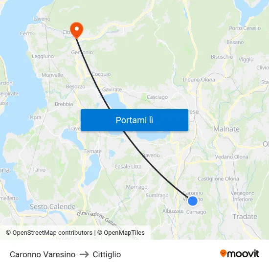 Caronno Varesino to Cittiglio map