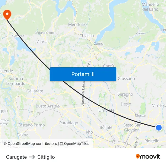 Carugate to Cittiglio map