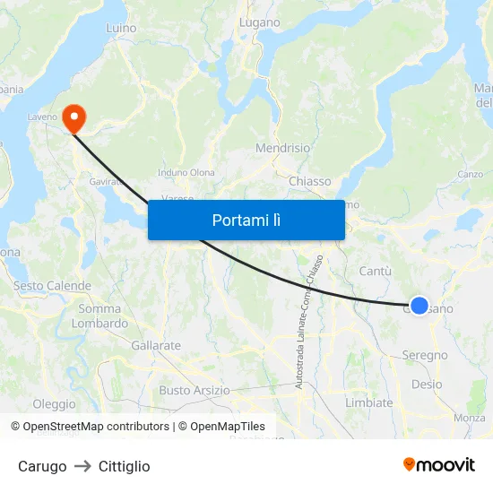 Carugo to Cittiglio map