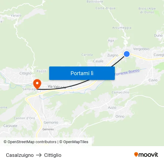 Casalzuigno to Cittiglio map