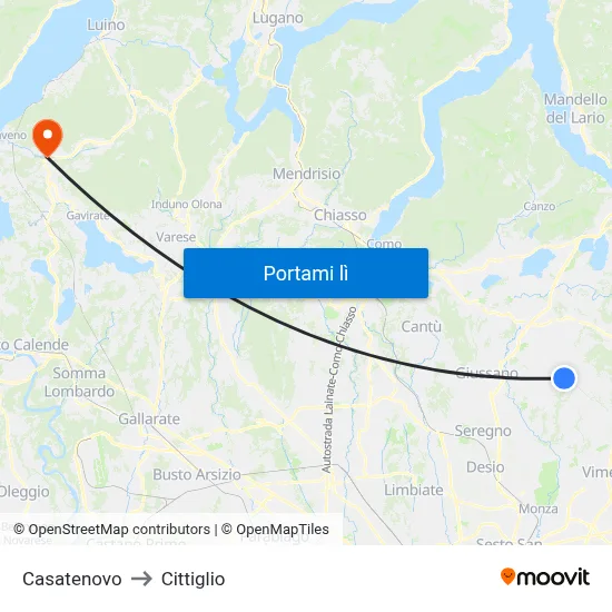 Casatenovo to Cittiglio map