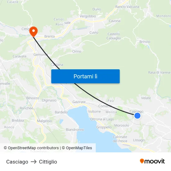 Casciago to Cittiglio map