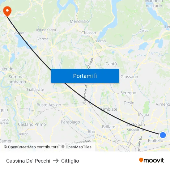 Cassina De' Pecchi to Cittiglio map