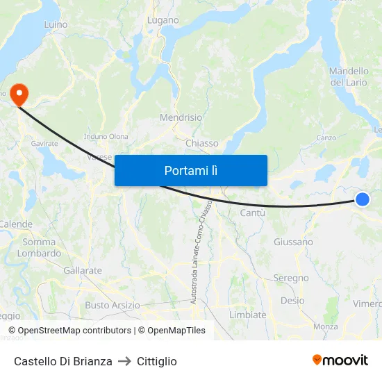 Castello Di Brianza to Cittiglio map