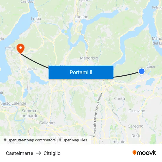 Castelmarte to Cittiglio map