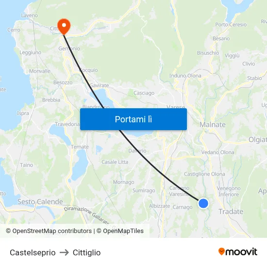 Castelseprio to Cittiglio map