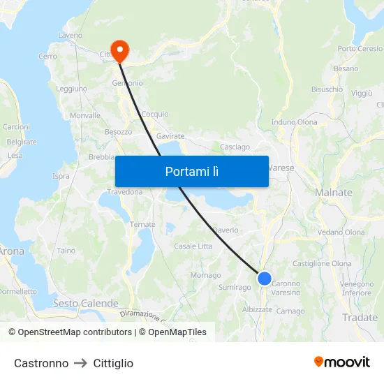 Castronno to Cittiglio map