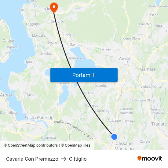 Cavaria Con Premezzo to Cittiglio map