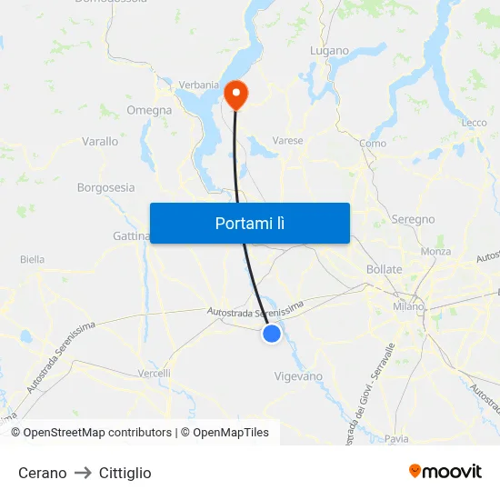 Cerano to Cittiglio map