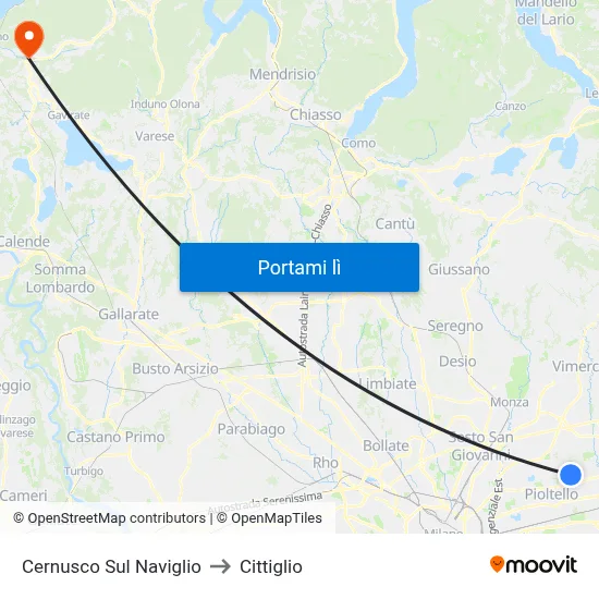 Cernusco Sul Naviglio to Cittiglio map