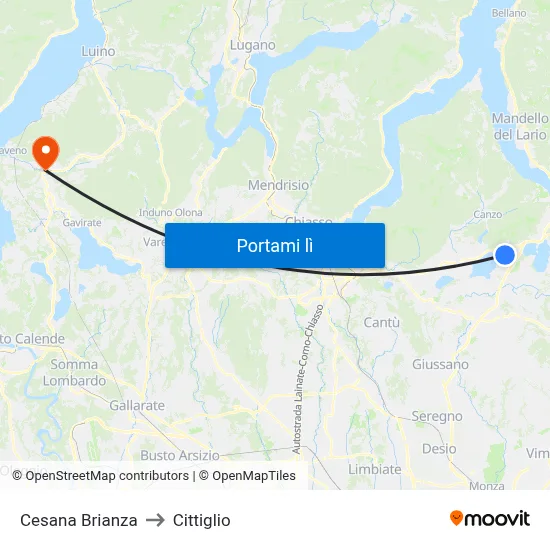 Cesana Brianza to Cittiglio map