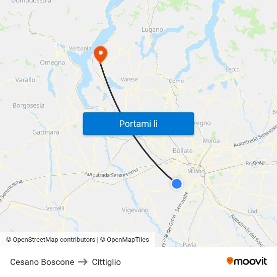 Cesano Boscone to Cittiglio map