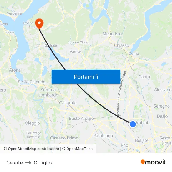 Cesate to Cittiglio map