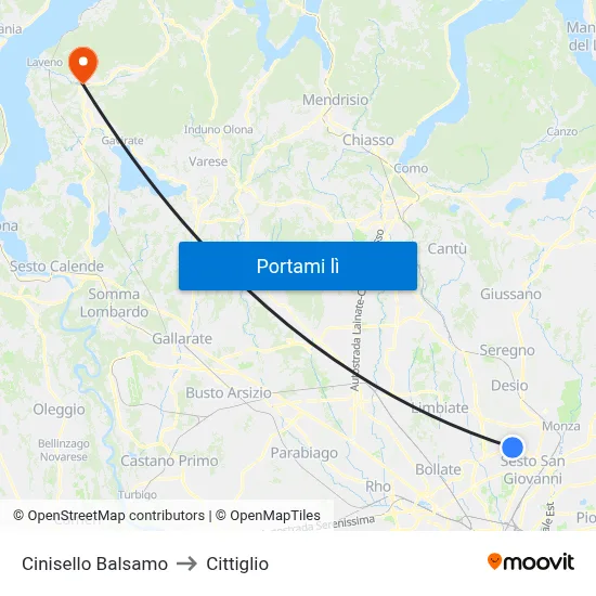 Cinisello Balsamo to Cittiglio map