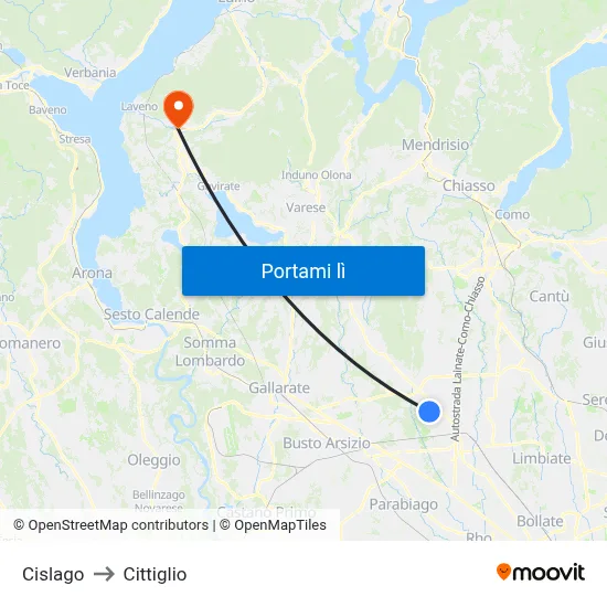 Cislago to Cittiglio map