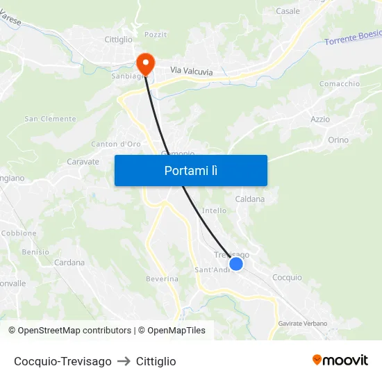 Cocquio-Trevisago to Cittiglio map