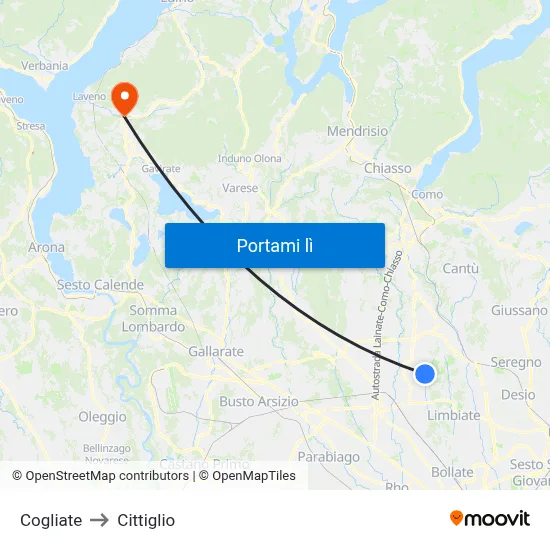 Cogliate to Cittiglio map