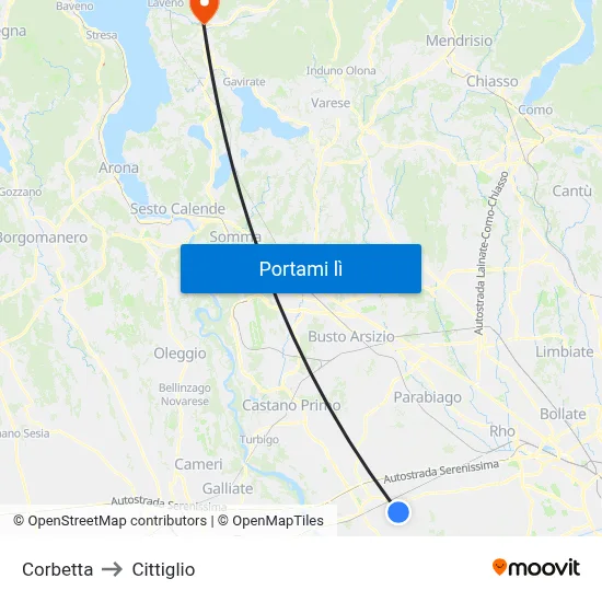 Corbetta to Cittiglio map