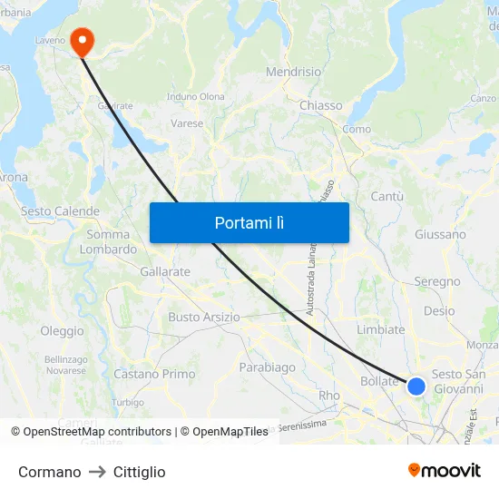 Cormano to Cittiglio map