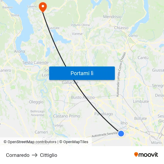 Cornaredo to Cittiglio map