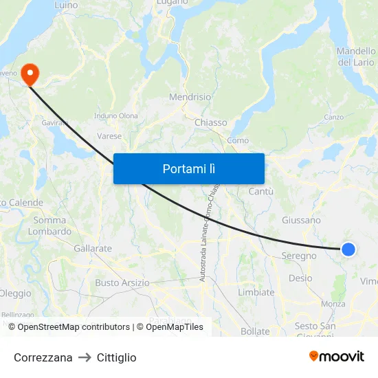 Correzzana to Cittiglio map