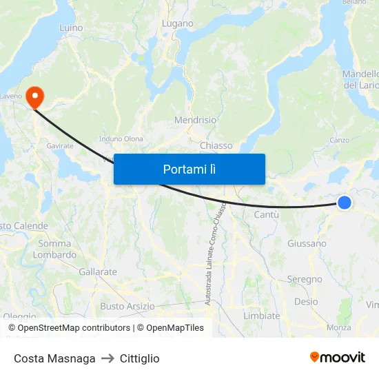 Costa Masnaga to Cittiglio map
