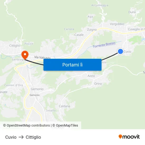 Cuvio to Cittiglio map